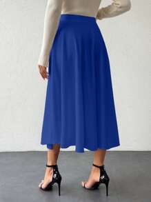 EURMUSE Women's Elegant Romantic Solid Color Flared Skirt, Summer - Royal Blue - View 2