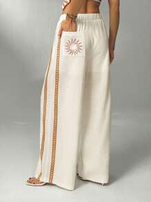 SHEIN Tall 女士刺绣阔腿裤 100% 纯棉