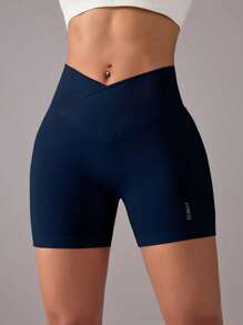 Gameset SHEIN Sport 无缝高弹交叉腰瑜伽运动短裤健身短裤 - 彩色 - 查看 4