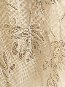 Aveloria Rosie French Style Elegant And Romantic Women's Dress. Simple & Generous Design, Subtle Luxury, Delicate Embroidery & Beaded Decor, Round Neck, Waist Cincher, Flared Skirt Silhouette, Ankle Length Dress - Apricot - View 8