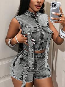 BamGleam 女士牛仔夹克外套，旅行 - 藍色 - 查看 6