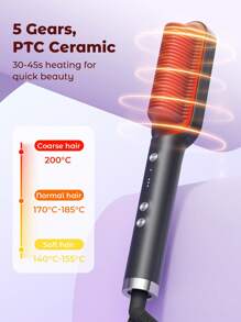 JMMO 2-In-1 Electric Hair Straightener Brush Hot Comb, Adjustment Heat Styling Curler, Anti-Scald Comb, Styling Tool For Long-Lasting Curls And Straight Hair-UK Plug - Black - View 2