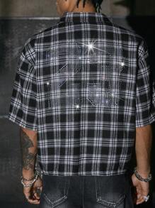 Camisa casual de hombre a cuadros con adorno de strass en la espalda AXEPEAK - Blanco y Negro - Ver 5