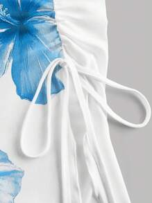 SHEIN MOD Top tomara que caia casual feminino com estampa de lírio azul e bainha assimétrica, ideal para o verão, praia, festivais de música, férias de primavera, clima de garota de Miami no verão