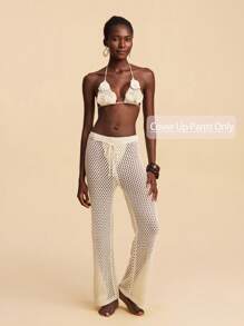 Travachic Women Solid Color Hollow Out Knitted Cover Up Pants,Beach,Summer,Vacation, Crochet - Apricot - View 6