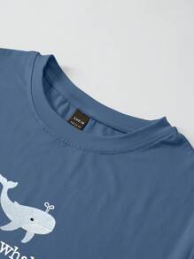 INAWLY maglietta con scollo a equipaggio ricamata con balena e slogan