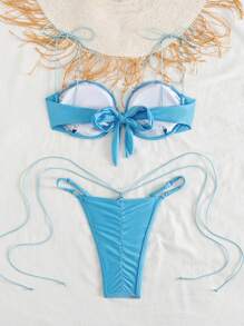 Swim SXY Women's Summer Blue Base Embroidery Wire Frame Sexy Swimsuit