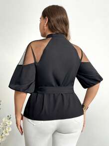 Firerie Plus Size Women 3D Embroidered Patchwork Long Elegant Blouse In Black - Black - View 3