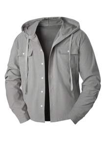 Manfinity Homme Chemise à capuche pour homme de couleur unie, à manches longues, à simple boutonnage avec poche