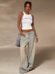 Athîral Women's Embrodiered Slogan Racer Vest Casual Top - White - View 3