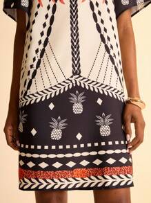 CAJUNI 女式波西米亚风印花度假休闲镂空荷叶边袖宽松迷你连衣裙 - 彩色 - 查看 6