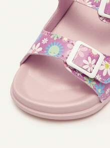 Cozy Pixies 1 Pair Cute Toddler Summer Floral Hook And Loop Princess Style Casual Soft Bottom Flat Sandals, Versatile - Purple - View 6