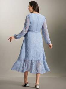 Flouryn Elegant Jacquard Knit Plus Size Dress - Blue - View 2