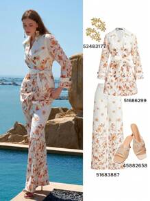 ZEYLAH WOMEN'S FLORAL PRINT EYELET EMBROIDERY SUIT PANTS, SPRING SUMMER - Multicolor - View 10