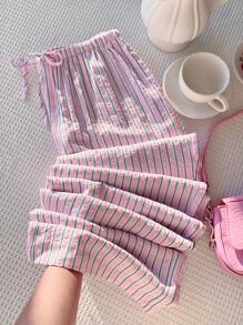 Comfortcana Pantalones casuales de mujer a rayas rosas, aptos para vacaciones de verano