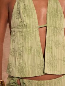SHEIN BAE Spring And Summer Women's Minimalist Fitted Halter Tank Top, Casual Holiday Wear/Beach/Vacation - Green - View 7