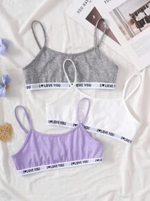 SHEIN Conjunto de 3 peças de sutiã esportivo casual minimalista com letras gráficas, macio e confortável para meninas adolescentes