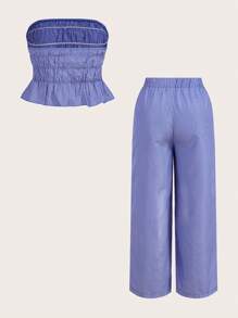 Sweetra 2pcs Plus Size Women Casual Striped Camisole Top + Wide Leg Pants Set, Relaxed Fit, Flattering, Summer