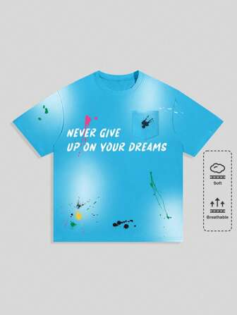 Street Life maglietta casual da uomo con stampa a macchie di inchiostro (colore macchie di inchiostro casuale), estiva