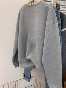 SHEIN 女式字母印花休闲宽松落肩圆领套头衫秋季