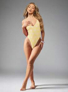 Missguided x Playboy MISSGUIDED Costume da bagno intero con stampa a coniglietti, stile brasiliano, costume da bagno estivo per spiaggia e piscina