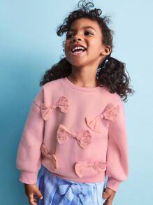 SHEIN Young Girls Back To School Cute 3D Bow Accent Casual Hoodie & Sweatshirt, Autumn Fall Winter - Multicolor - View 1