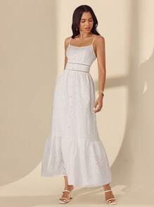 Almamuse Women's Elegant Embroidered Patchwork Midi Slip Dress