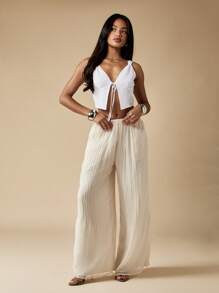 MISSGUIDED 系带前开襟短款上衣夏季海滩节轻盈飘逸波西米亚风格舞会俱乐部度假晚装短款背心 - 白色 - 查看 4