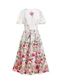 Ellevyn 浪漫玫瑰刺绣透明网眼中长连衣裙，优雅的夏季婚礼 - 彩色 - 查看 3