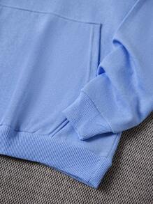 EURMUSE Hoodie De Color Sólido Para Hombre Con Cordón - Celeste - Ver 5