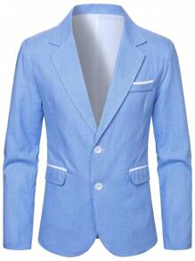 Manfinity Mode 男士商务通勤西装 - 夹克和裤子套装 - 淺藍色 - 查看 4