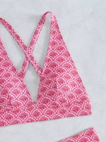 Swim Vcay 女式 V 领交叉后背带印花两件套比基尼套装，夏季新品