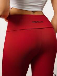 Hanevo Pantaloni a zampa da donna con doppia fascia in vita, stile casual sportivo, di colore rosso - Rosso - Visualizzare 3