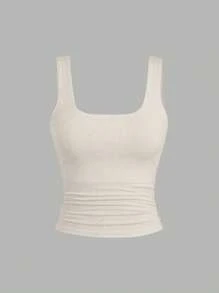 Sweetra Women's Solid Color Ruched Scoop Neck Slim Fit Tank Top, Summer Fashion - Multicolor - View 3