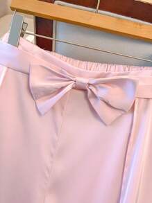 GlowEve CURVE 女士优雅蝴蝶结装饰缎面长裤 - 粉色 - 查看 6