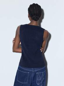 Maija Women's Casual Solid Color Sleeveless Button Front Knit Top, Business Casual Office Wear For Ladies, Suitable For Summer And Autumn Knit Top Women Summer Tops Women Knit Tops Women Knit Top Sleeveless Knit Top Teacher Outfits Tops For Going Out Business Casual Woman Office Outfits For Women Work Clothes Women Work Clothesoffice Wear Women Office Attire For Women Going Out Tops Women Casual Blouses For Ladies - Navy Blue - View 6