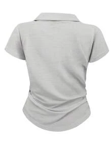 女士刺绣灰色领休闲短袖T恤，夏季