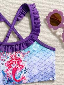 Baddräkt med sjöjungfrumönster och spaghettiband för ung flicka - Multifärgad - Visa 5