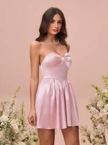 Glamine Rochie mini-bandeau din satin pentru femei, rochie de domnișoare de onoare, ținută pentru sezonul nunților, potrivită pentru ieșiri, întâlniri și întâlniri cu prietenii