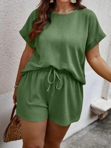 Weeklong Hơn tay cánh Áo thun & Tie Trước Quần short - màu xanh lá - Xem 5