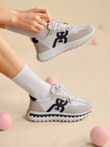 CUCCOO EASI Women's Fashionable Light Gray Platform Round Toe Casual Sneakers - White - View 4