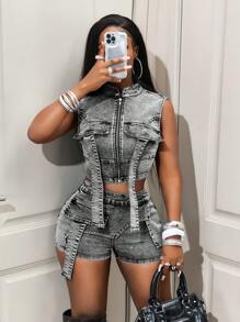 BamGleam 女士牛仔夹克外套，旅行 - 藍色 - 查看 8