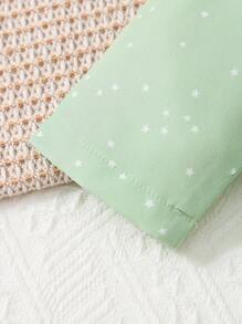 2 pièces Ensemble décontracté à la maison pour bébé fille, mignon, cardigan col à revers avec imprimé jacquard cœur et étoile et pantalon - Vert - Voir 7