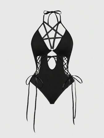 Grunge Punk Gothic Punk Music Festival Hollow Cross Five-Pointed Star Strap Sexy Bodysuit