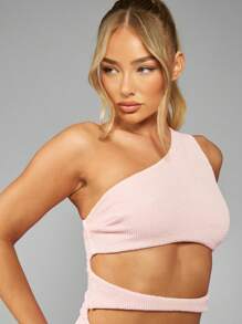 MISSGUIDED Bañador tipo monokini de una pieza con textura, corte alto, abertura asimétrica, adecuado para la playa y el resort - Rosa - Ver 4
