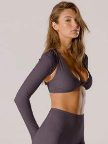 Aralina Leisurewear Crop Active Shrug With Thumb Detail And Bag