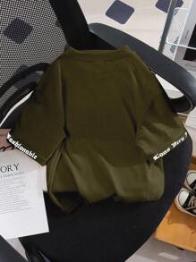SHEIN BOY Casual Funny English Letter Print Round Neck Short Sleeve T-Shirt, Suitable For Daily Wear, School, Outings, Sports, Spring/Summer Getaway, Holiday, Travel, Relax, Sunbathing, Back To School Season