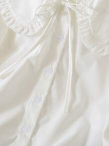 SHEIN 女孩可爱休闲百搭学院风白色长袖彼得潘领衬衫 - 白色 - 查看 5