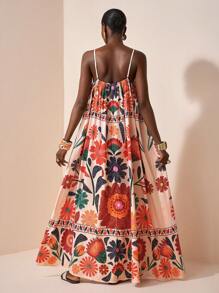 Zivah 2025年夏季新款音乐节、复活节、圣帕特里克节、西部、游牧风格连衣裙，适合生日派对、毕业典礼、学生装、日常休闲、度假、邮轮旅行、海滩、日光浴、流行网络博主风格、可调节肩带、宽松版型、热带花卉印花女装 - 彩色 - 查看 2