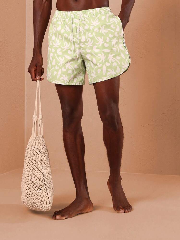 Palm Print Hawaiian Style Casual Beach Shorts